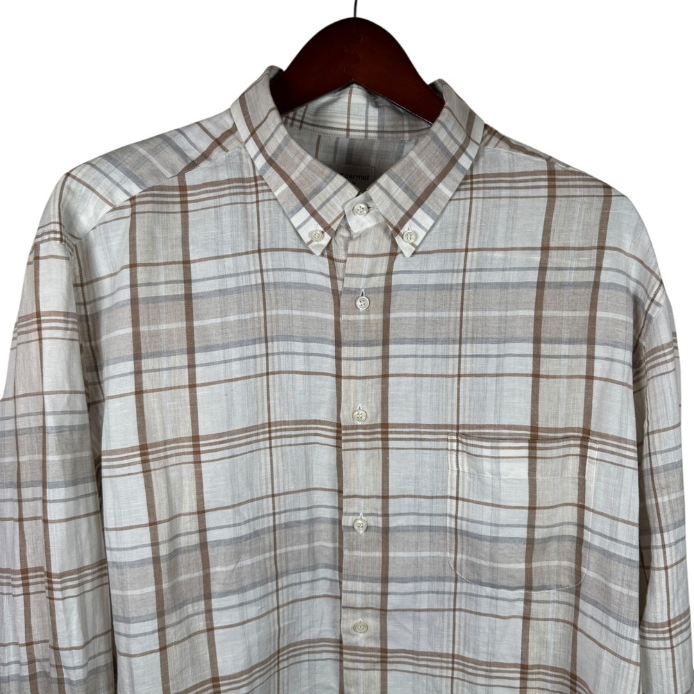 Khakis of Carmel Mens Plaid Button Down Shirt Made in Italy Long‎ Sleeve Casual